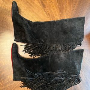 LouBoutin suede fringe boots